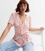 New Look Pink Daisy Frill Wrap Blouse